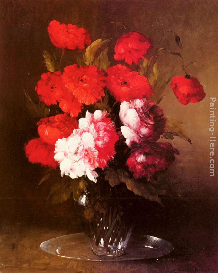 Germain Theodure Clement Ribot Pink Peonies and Poppies in a Glass Vase
